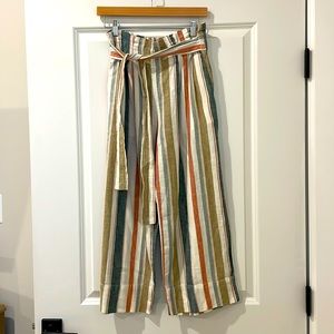 Madewell NWT linen striped high waist crop pant